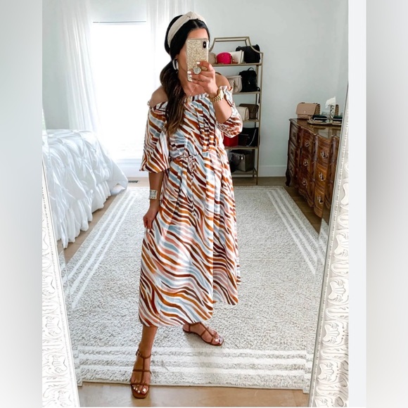 Ann Taylor Petite Zebra Stripe Boatneck Midi Dress - Picture 5 of 9